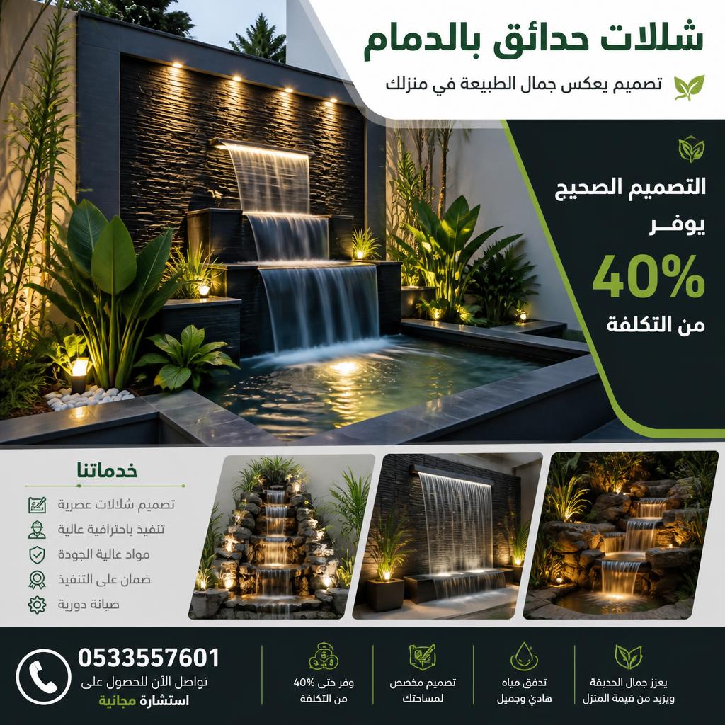 تصميم شلالات حدائق بالدمام0532942629| التصميم الصحيح يوفر 40% من التكلفة