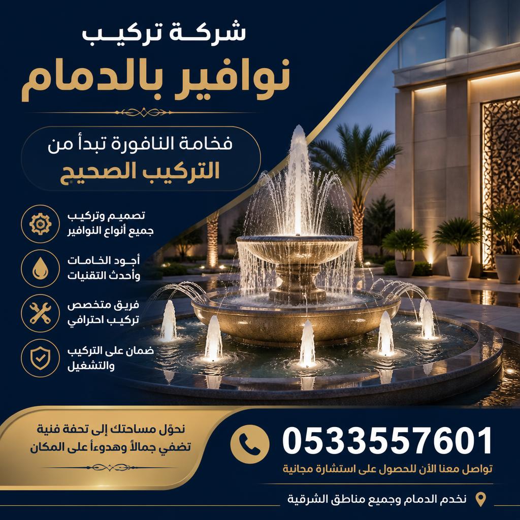 شركة تركيب نوافير بالدمام0532942629| فخامة النافورة تبدأ من التركيب الصحيح