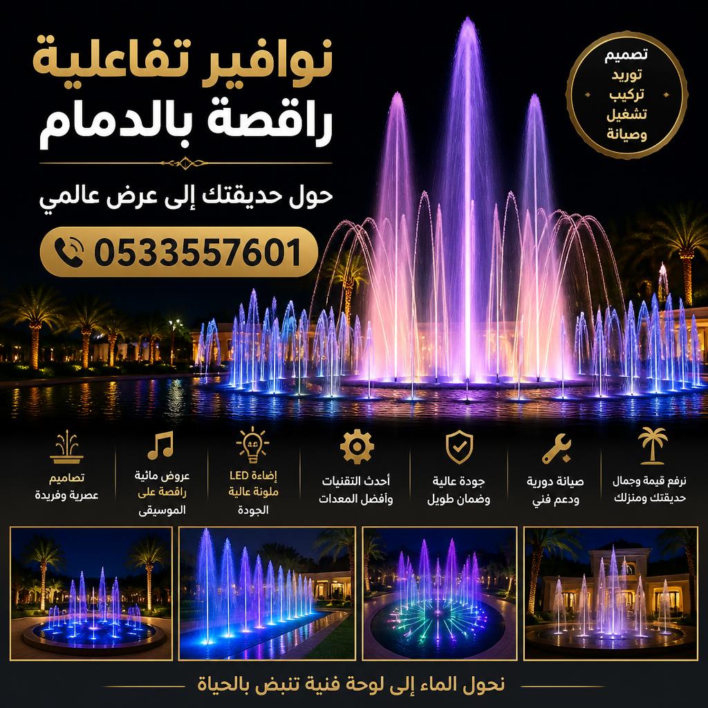 نوافير تفاعلية راقصة بالدمام0532942629| حول حديقتك إلى عرض عالمي