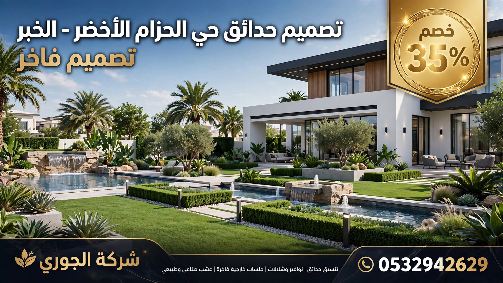 تصميم حدائق حي الحزام الأخضر الخبر | 0532942629 خصم 35% تصميم فاخر